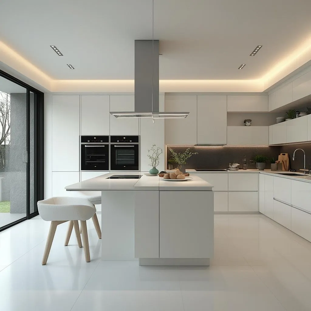 Cocina minimalista blanca y funcional