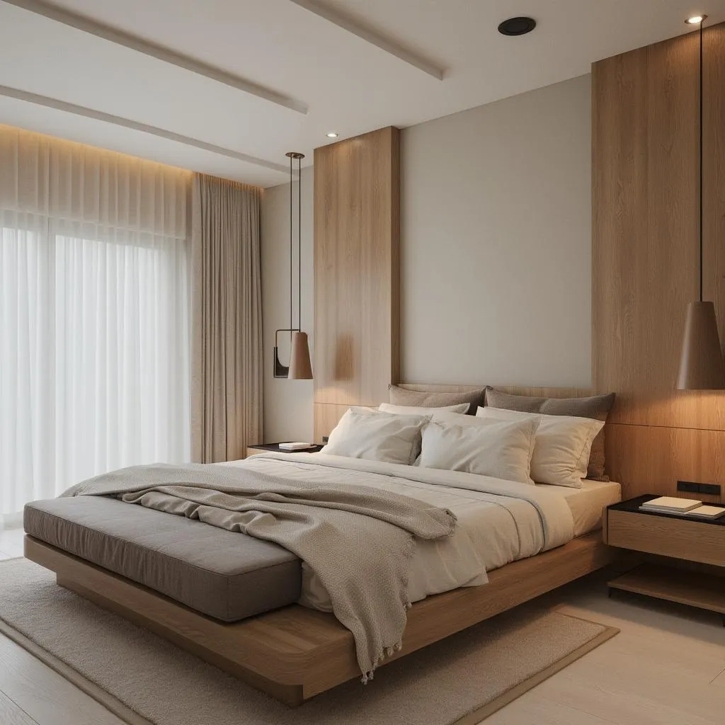 Dormitorio acogedor con textiles naturales